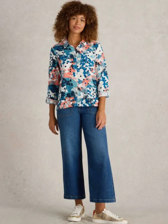 Sophie Organic Cotton Long Sleeve Shirt in IVORY PRINT