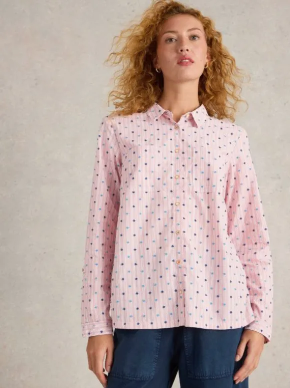 Sophie Organic Cotton Long Sleeve Shirt in RED MULTI