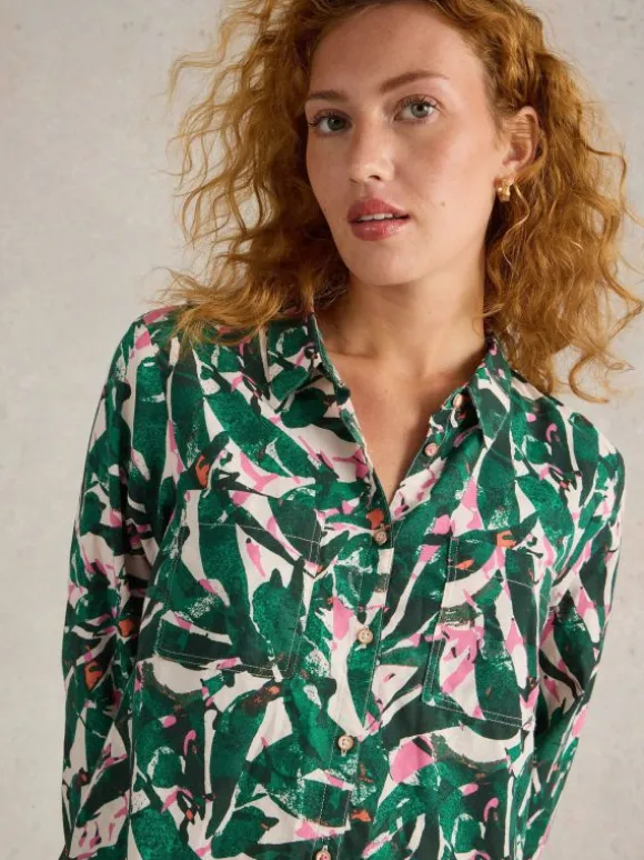 Sophie Organic Cotton Long Sleeve Shirt in GREEN PRINT