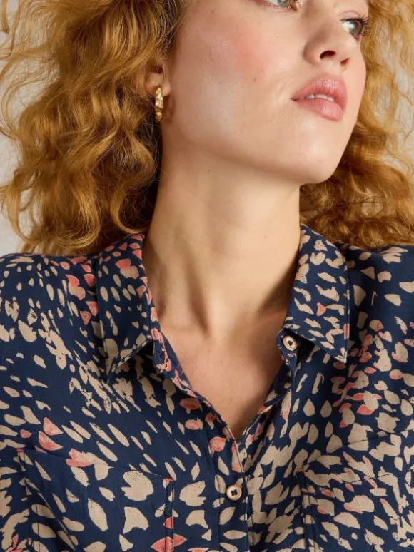 Sophie Organic Cotton Long Sleeve Shirt in NAVY PRINT