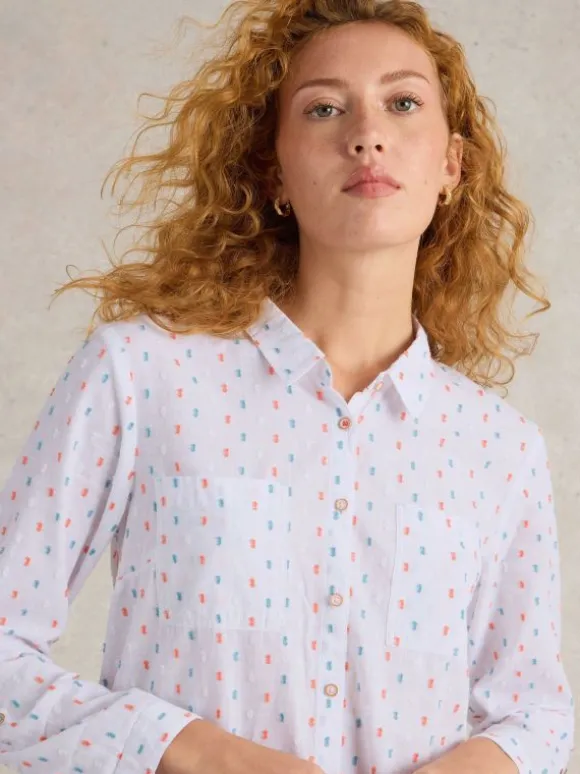 Sophie Organic Cotton Long Sleeve Shirt in IVORY MULTI