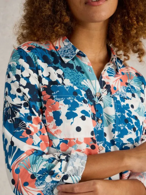 Sophie Organic Cotton Long Sleeve Shirt in IVORY PRINT