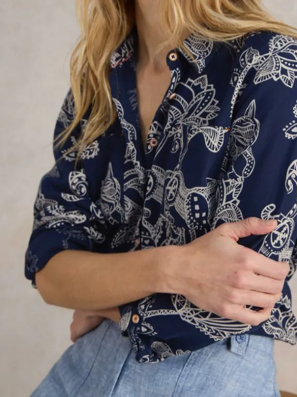 Sophie Organic Cotton Shirt in NAVY PRINT