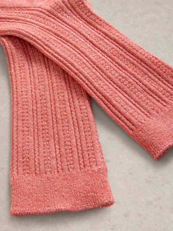 Sparkle Cable Ankle Sock in MID CORAL