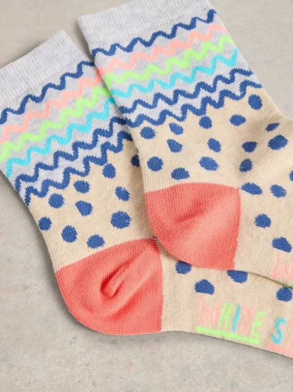 Squiggle Spotty Ankle Sock in NATURAL MULTI