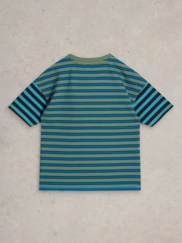 SS Bear Pocket Stripe Tee in BLUE MULTI