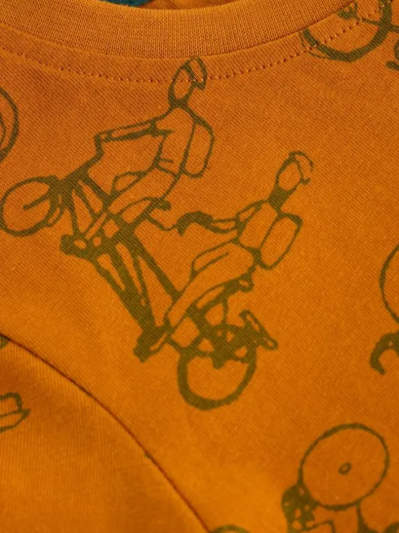 SS Bike Print Tee in ORANGE MULTI