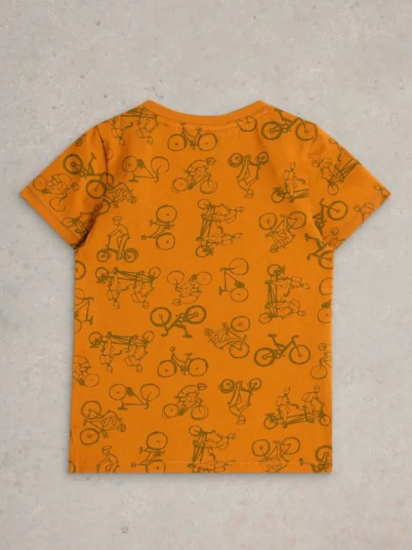 SS Bike Print Tee in ORANGE MULTI