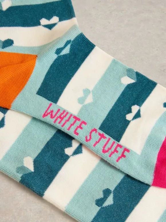 Stripey Heart Knee High Sock in BLUE MULTI