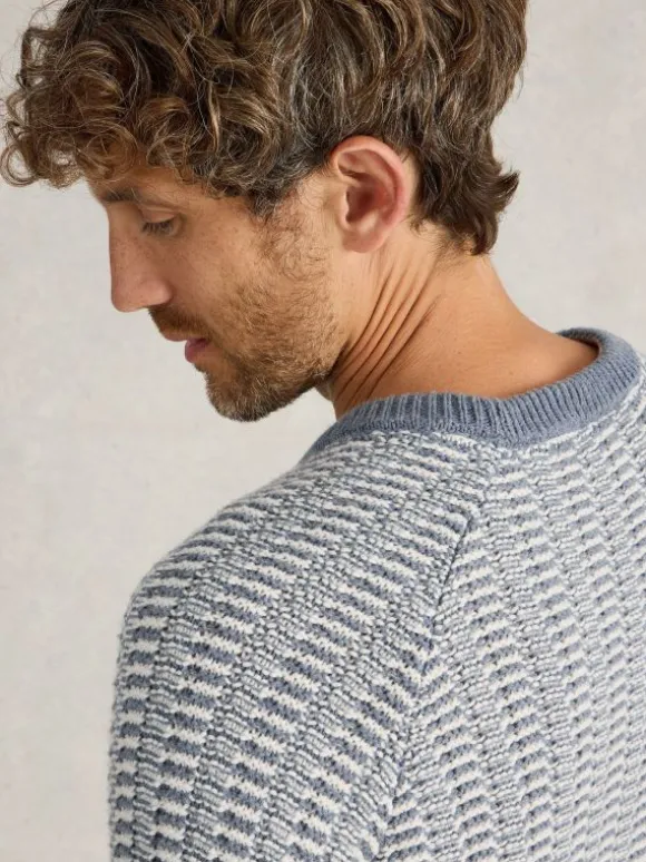 Textured Crew Neck Jumper in BLUE MULTI