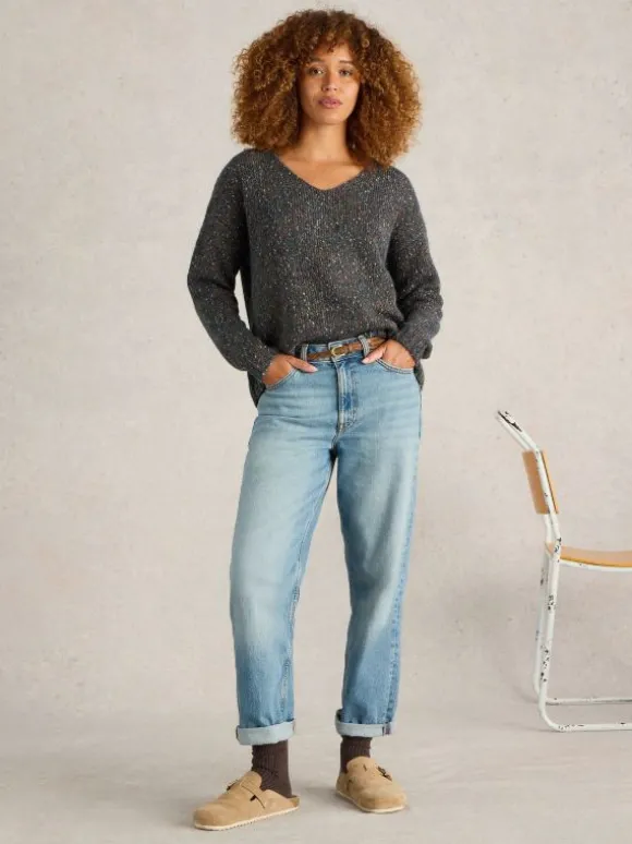 TEXTURED V NECK JUMPER  in TEAL MULTI