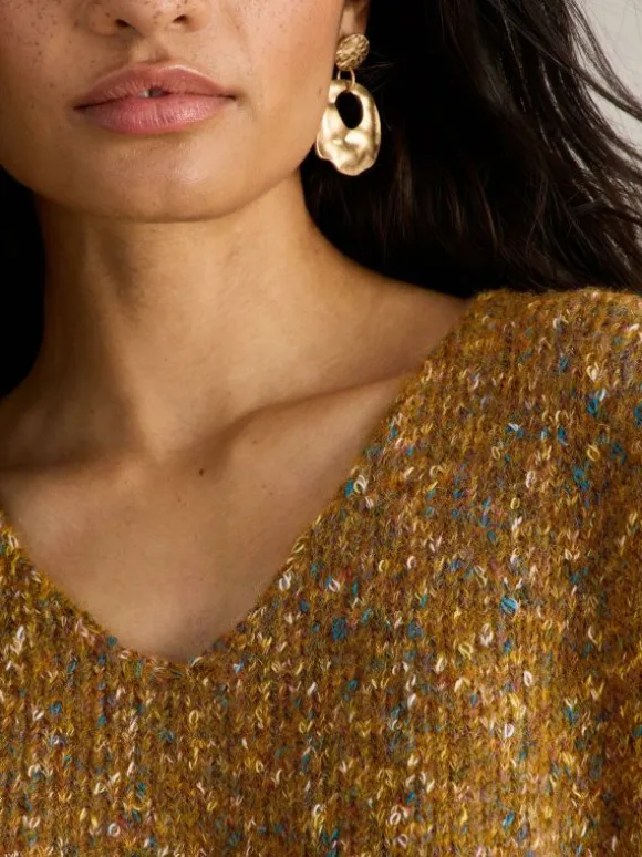 TEXTURED V NECK JUMPER  in BROWN MULTI