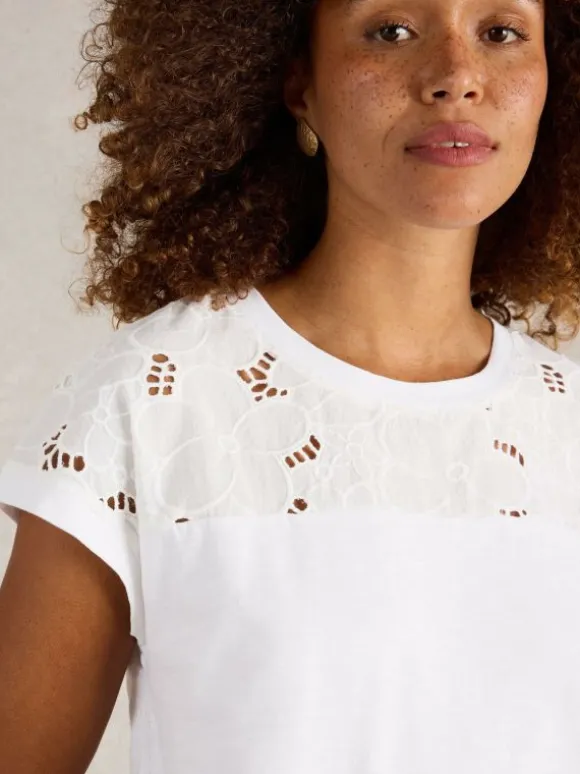 THEA BRODERIE TEE in BRILLIANT WHITE
