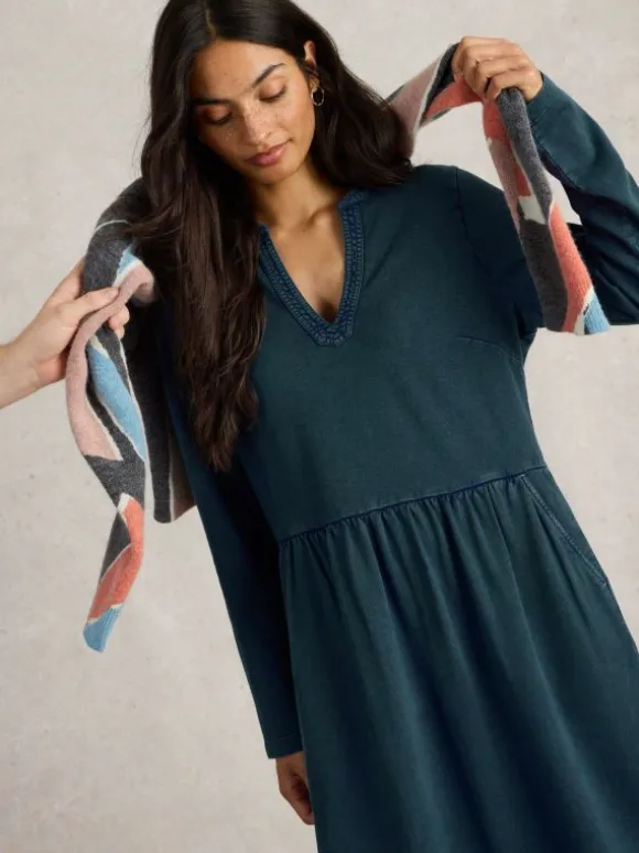 Thea Denim Jersey Dress in MID DENIM