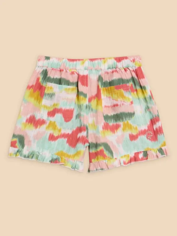 Tie Dye Printed Frill Short in PINK MULTI