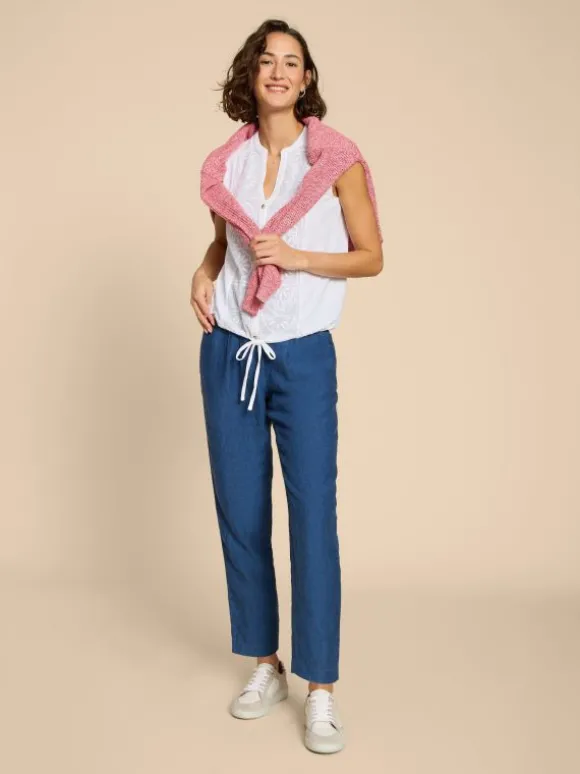 TULIP JERSEY SLEEVELESS SHIRT in PALE IVORY