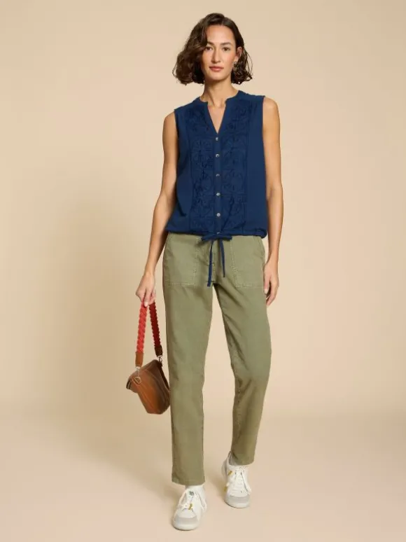 TULIP JERSEY SLEEVELESS SHIRT in FRENCH NAVY