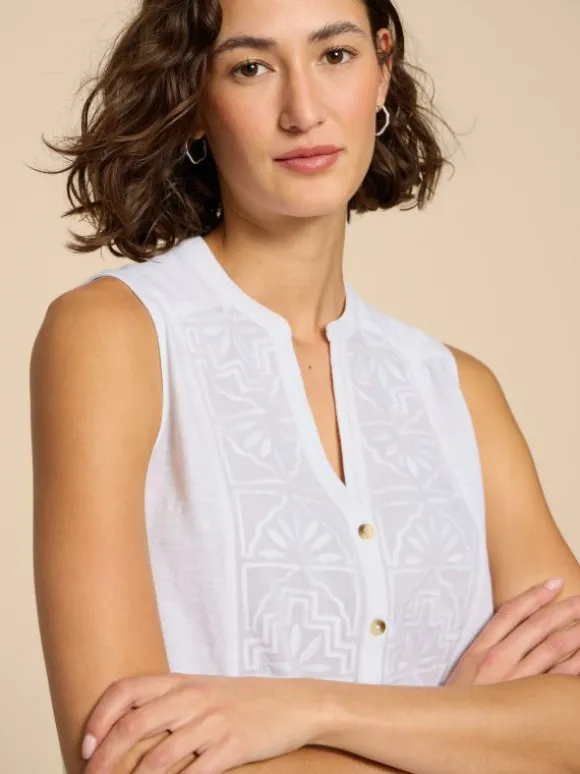 TULIP JERSEY SLEEVELESS SHIRT in PALE IVORY