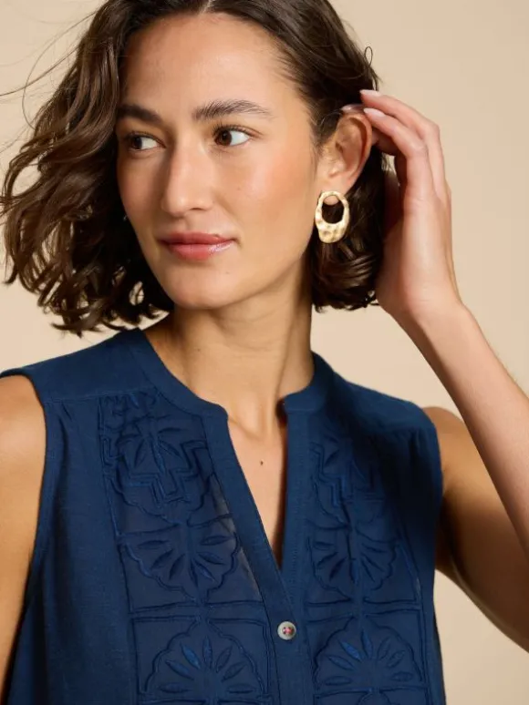 TULIP JERSEY SLEEVELESS SHIRT in FRENCH NAVY