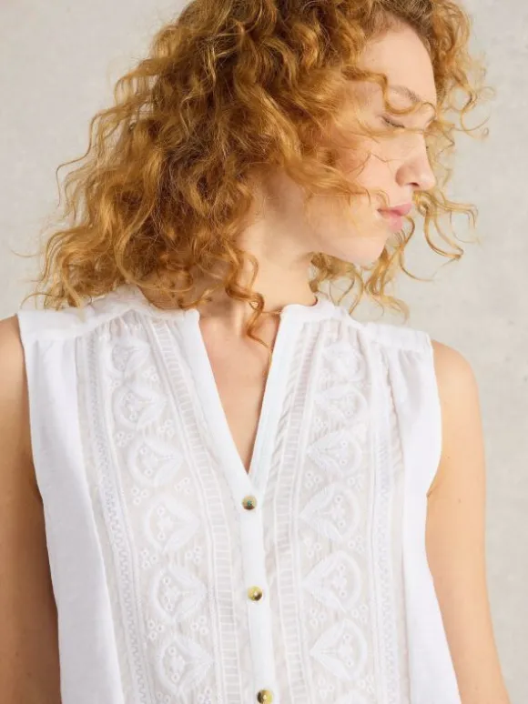 TULIP SLEEVELESS SHIRT in BRILLIANT WHITE