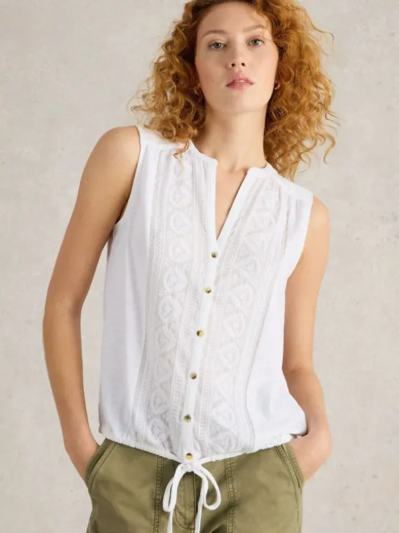 TULIP SLEEVELESS SHIRT in BRILLIANT WHITE