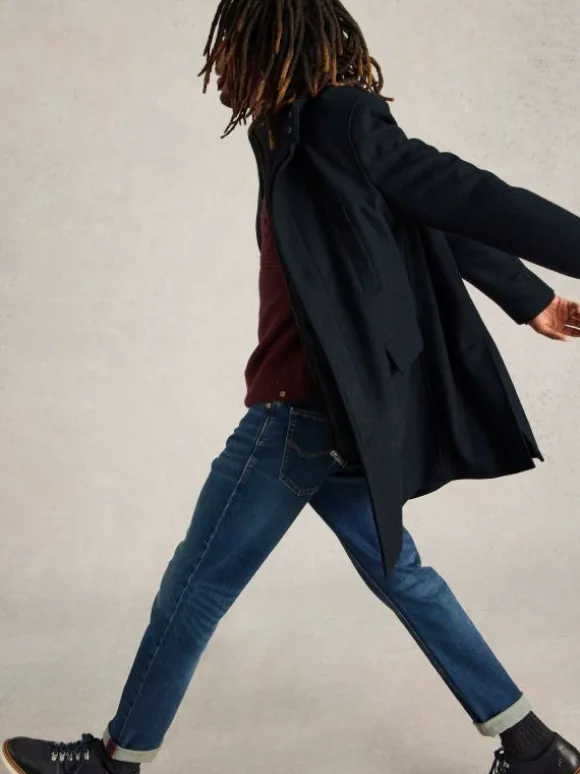 Wool Funnel Neck Coat in DARK NAVY